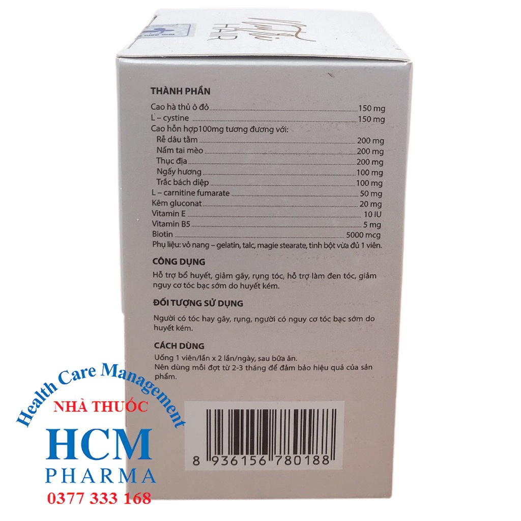 Giảm rụng tóc làm đen tóc hỗ trợ bổ huyết giảm nguy cơ tóc bạc sớm Nutri Hair DHG14 hộp 30 viên