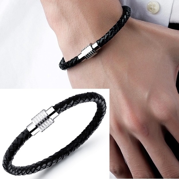 Vòng đeo tay nam dây da nhỏ