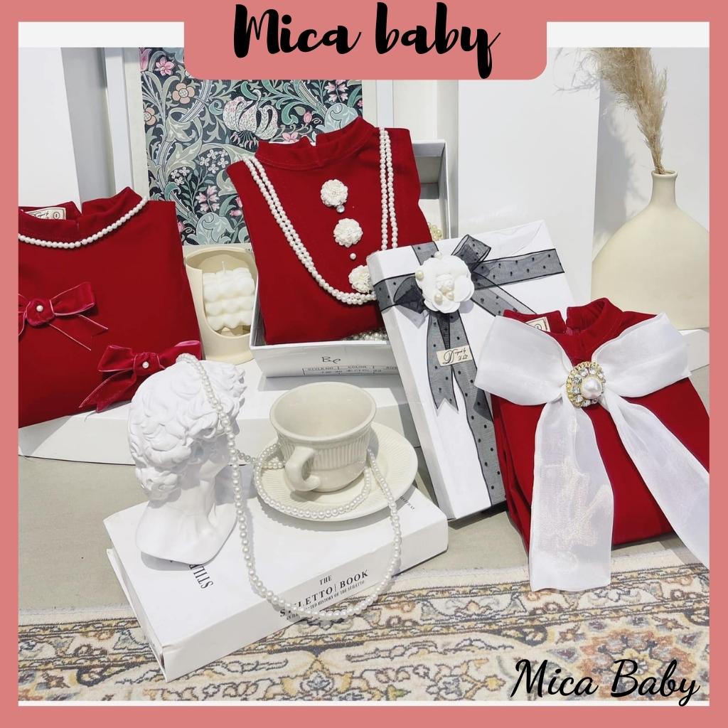 Áo dài truyền thống thiết kế nhung đỏ cao cấp cho bé gái Mica baby AD06