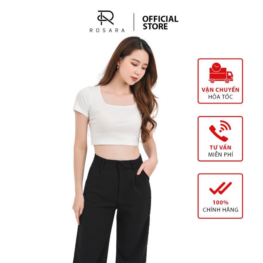 [Mã WASKT410K giảm 10K đơn 50K] Áo thun croptop dáng lửng cổ vuông chất co giãn siêu mát thời trang Rosara Sp114