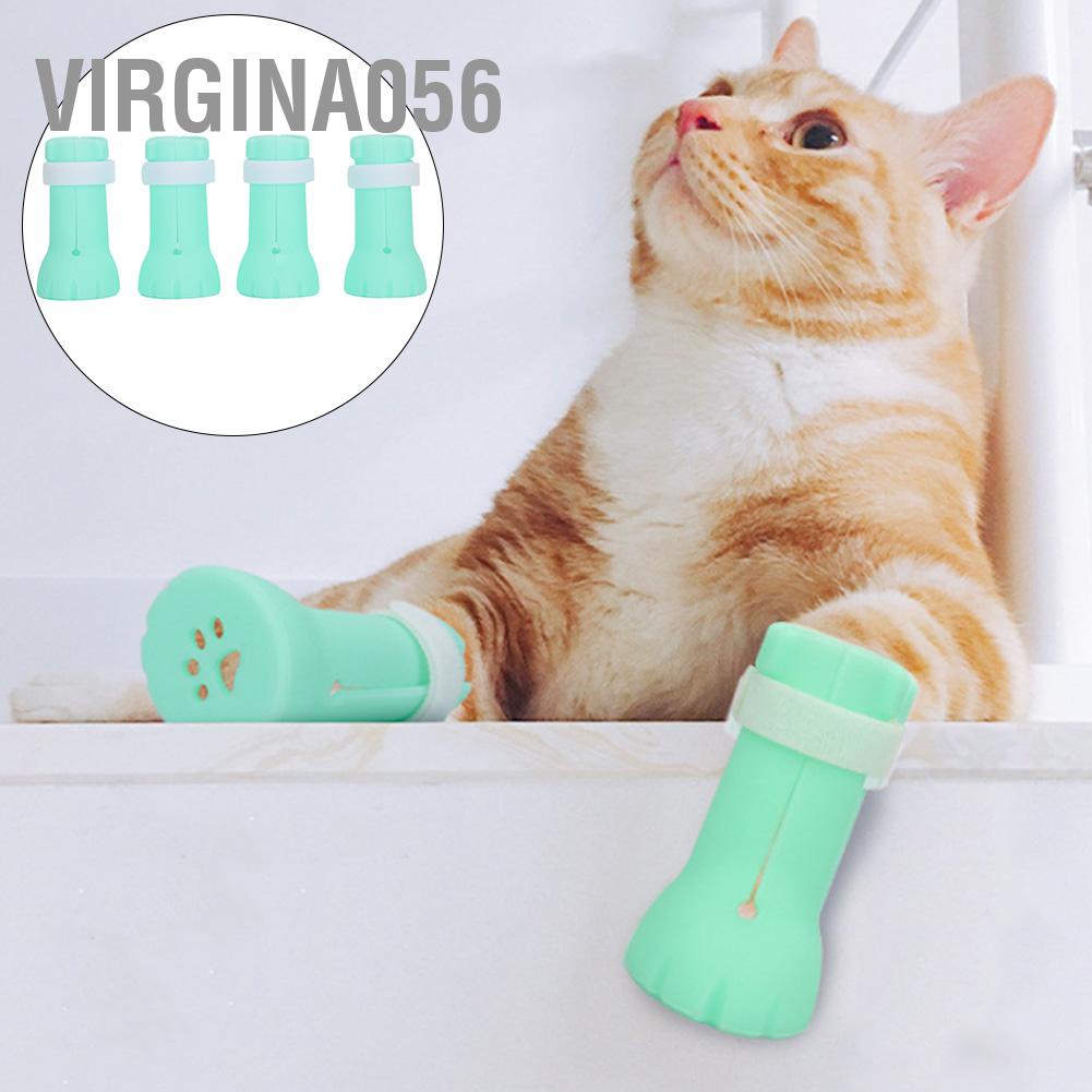Virgina056 4 cái Bộ Pet Cat Wash Claw Foot Cover Chống xước Tắm cho mèo Móng tay móng chân Bảo vệ Ủng