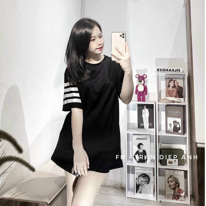 Áo thun tay lỡ unisex Thom 4 sọc tay MOSSSHOP - Áo phông nam nữ phong cách hàn quốc ulzzang form rộng 65kg