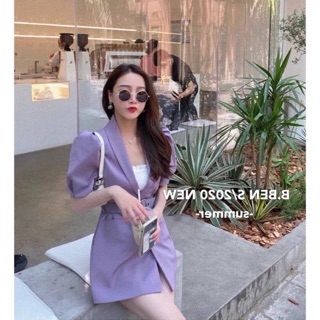 ÁO VEST TÍM TAY PHỒNG KÈM BELT (KÈM VIDEO)