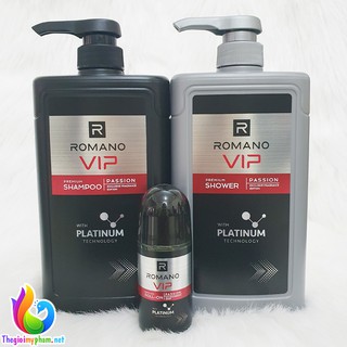 Combo Dầu Gội + Sữa Tắm Hương Nước Hoa Romano VIP Passion 650g + Lăn Romano VIP Passion 50ml