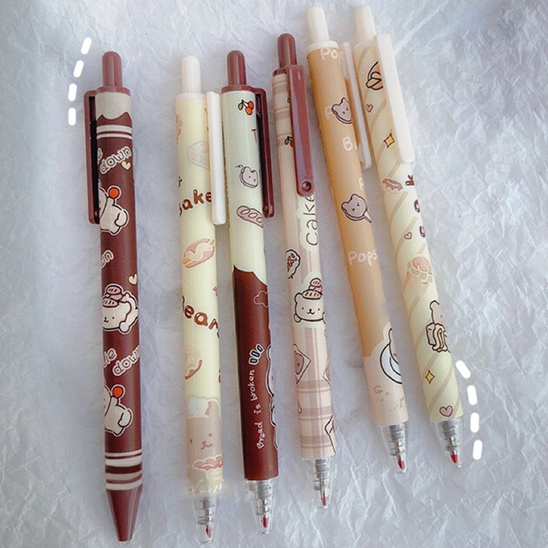 Set 6 Bút Bi Mực Đen Ngòi 0.5mm Thiết Kế Hoạt Hình Xinh Xắn