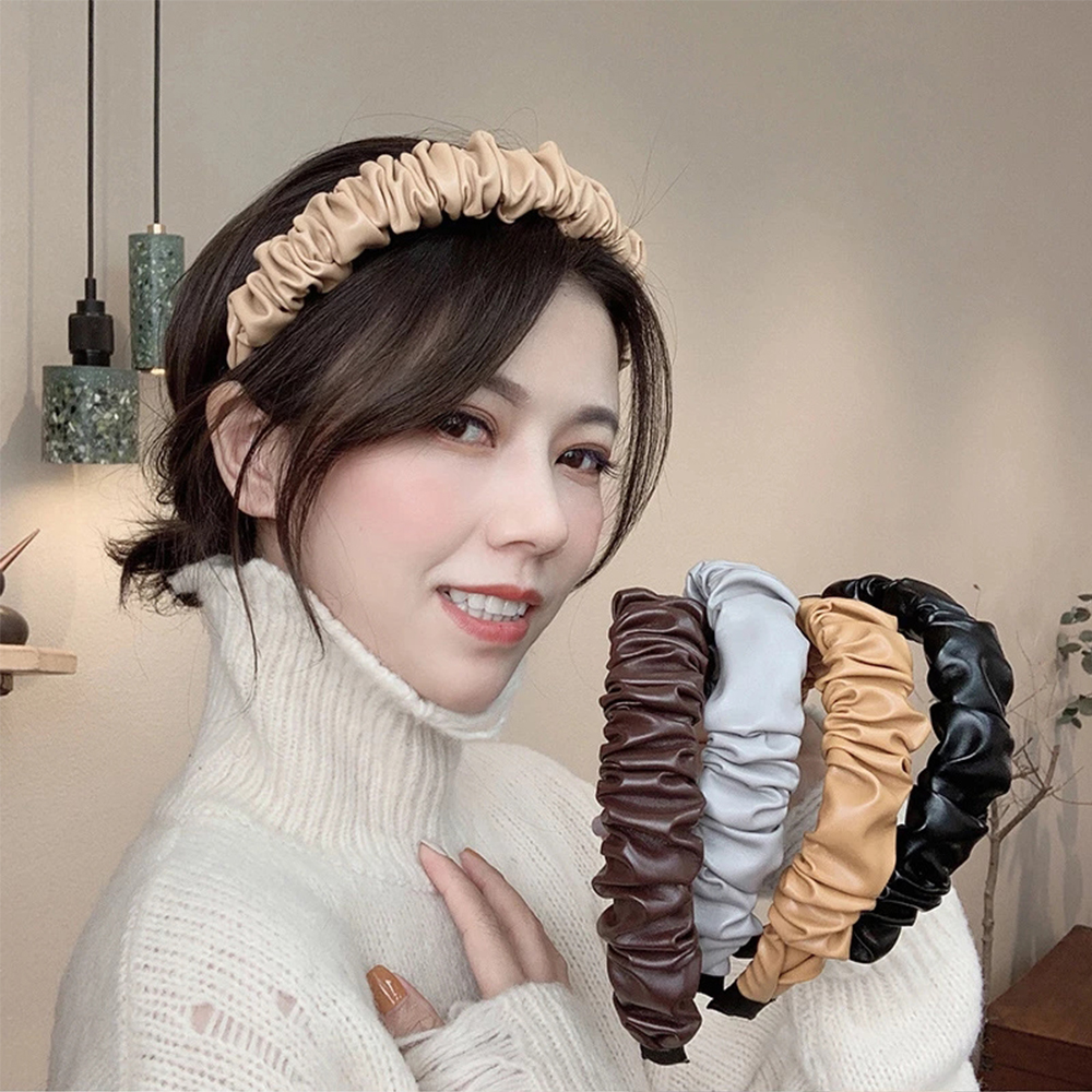 Cài Tóc Da Pu Màu Trơn Thiết Kế Đơn Giản Phong Cách Vintage Cho Nữ Nhiều Màu Sắc 2life