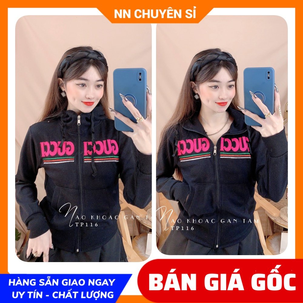 Áo khoác gân tăm cho nữ chất vải mềm co giãn lên phom ôm dáng thêu chữ dễ thương TP116