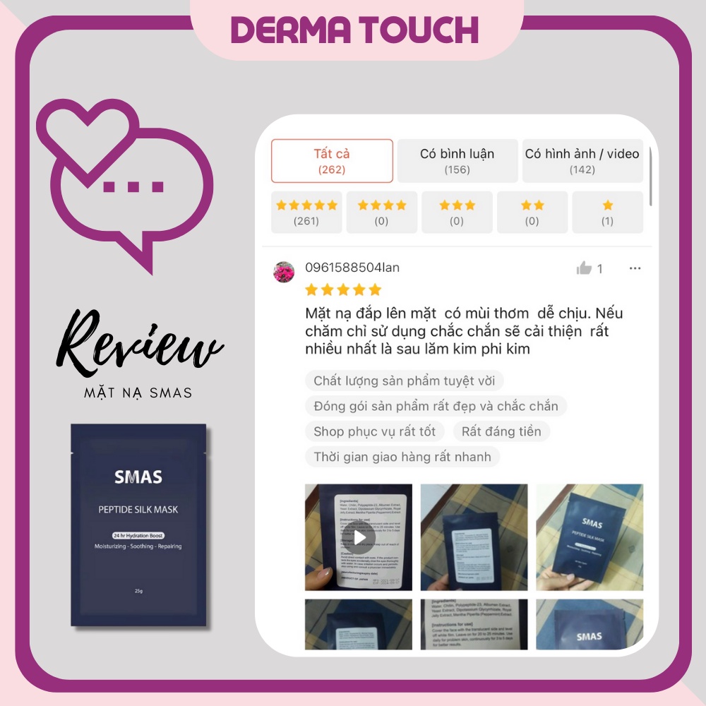 Mặt nạ SMAS dưỡng ẩm và phục hồi da Nhật Bản SMAS Peptide Silk Mask - Derma Touch