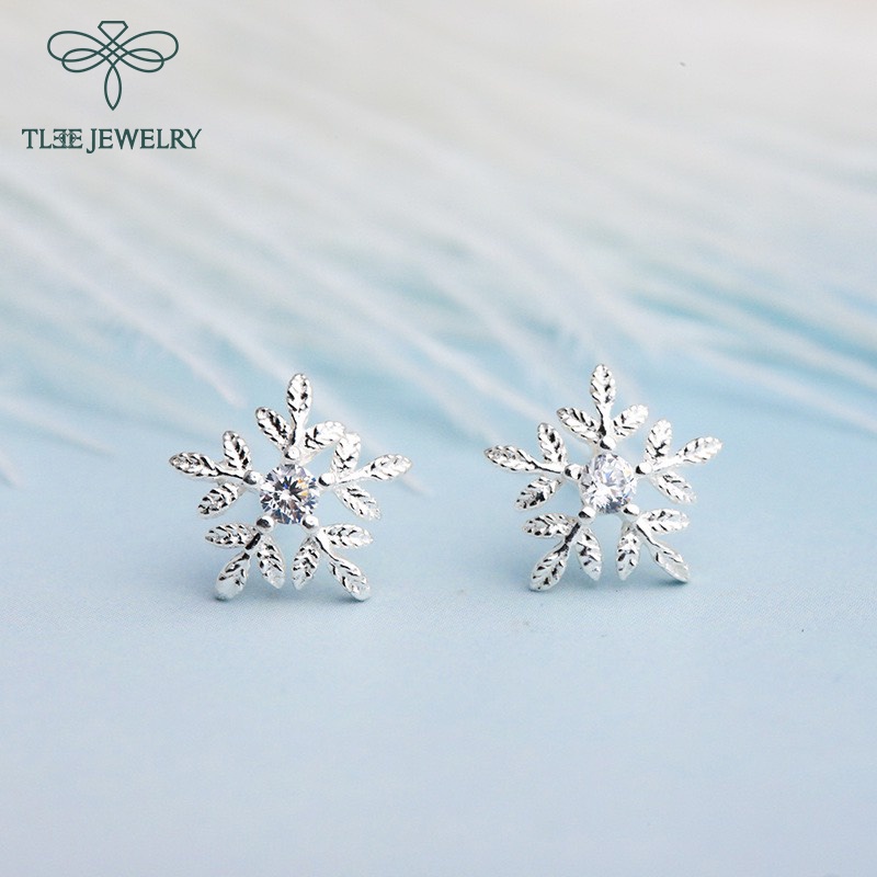 Khuyên tai bạc nữ TLEE hoa tuyết xinh xắn TleeJewelry B0153