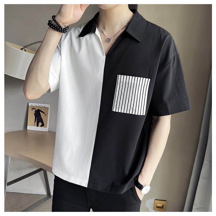 Áo sơ mi tay lỡ nam trẻ trung Thích hợp với mùa hè-H63