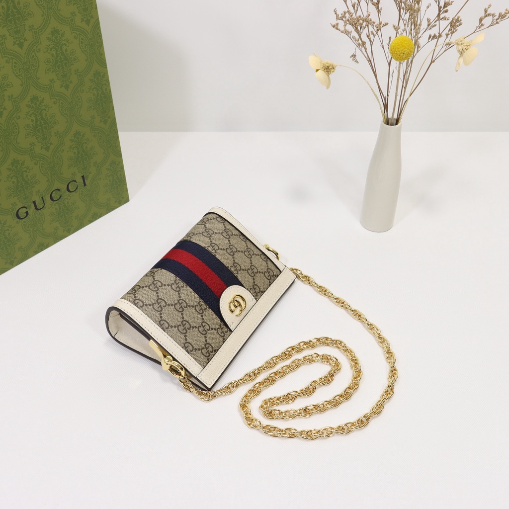 Túi đeo chéo nữ da thật thời trang cao cấp Gucci GG GC thiết kế họa tiết monogram, phong cách thanh lịch