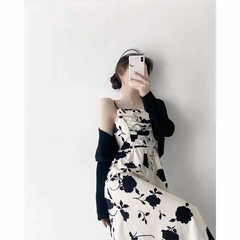 Set Đầm Hai Dây Và Áo Khoác Cardigan Dệt Kim Chống Nắng Thời Trang Mùa Hè Phong Cách Mới Cho Nữ