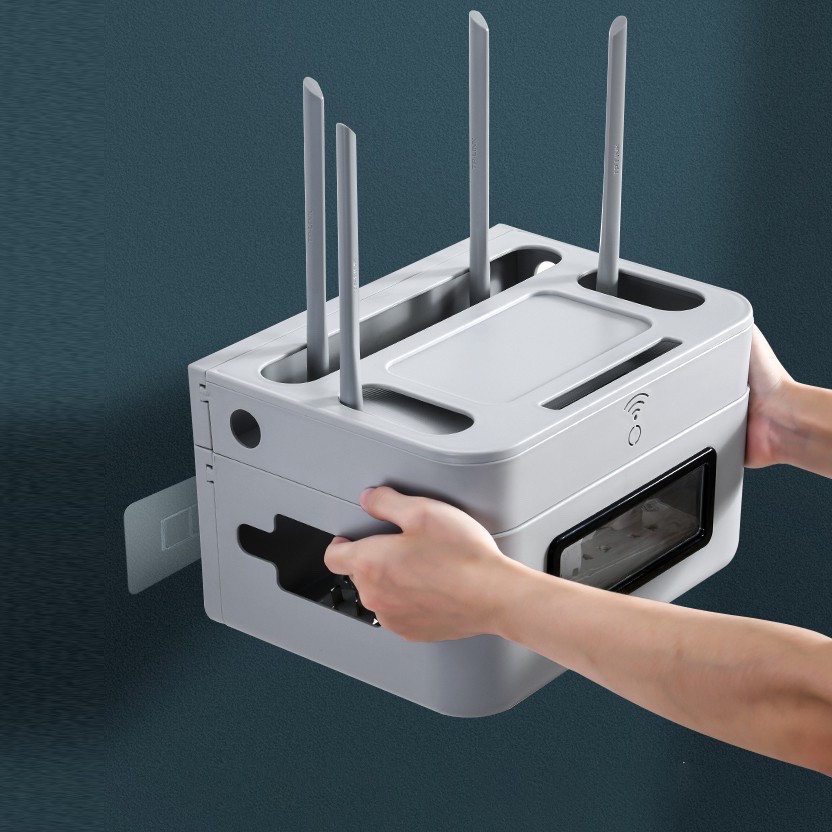 Hộp đựng ổ điện và modem wifi đa năng treo tường không khoan vít - nhựa cao cấp