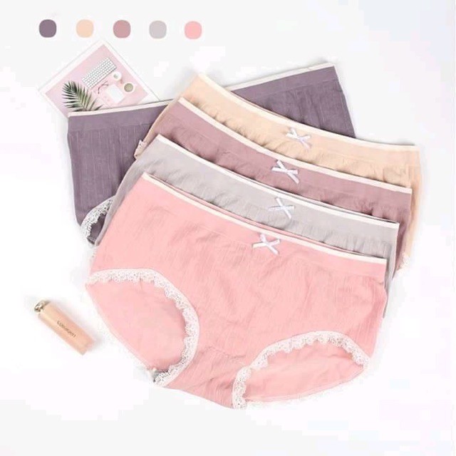 Quần lót nữ cotton gân tăm viền ren thiên nga - hộp 5 chiếc hàng xuất Nhật