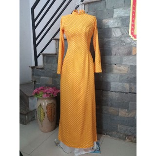 Áo Dài chấm bi vàng kèm quần