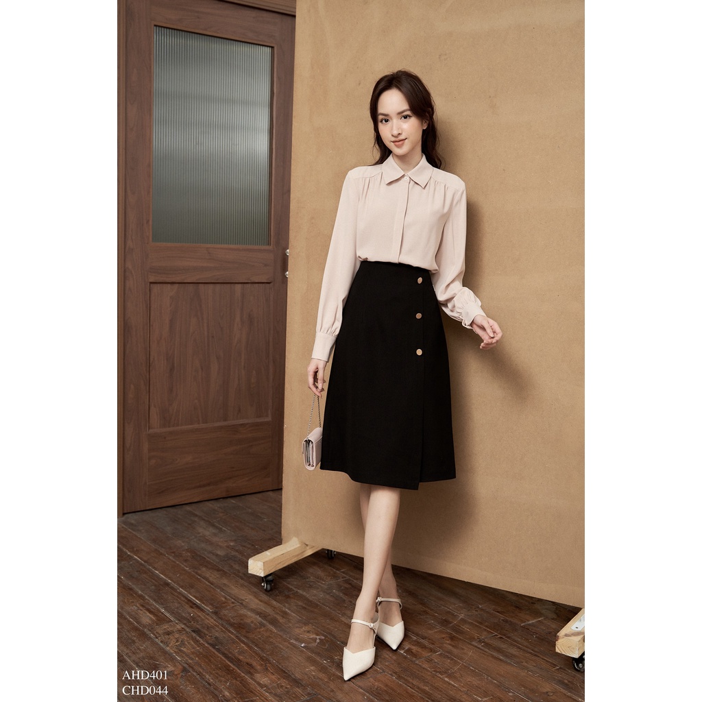 Chân váy cạp liền tà ngoài đính khuy TIINSTORE CHD044