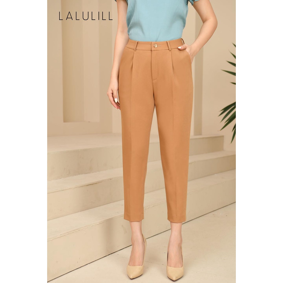 Quần Baggy nữ, Quần tây nữ công sở màu nâu cam lưng cao dáng xuông siêu tôn dáng size to