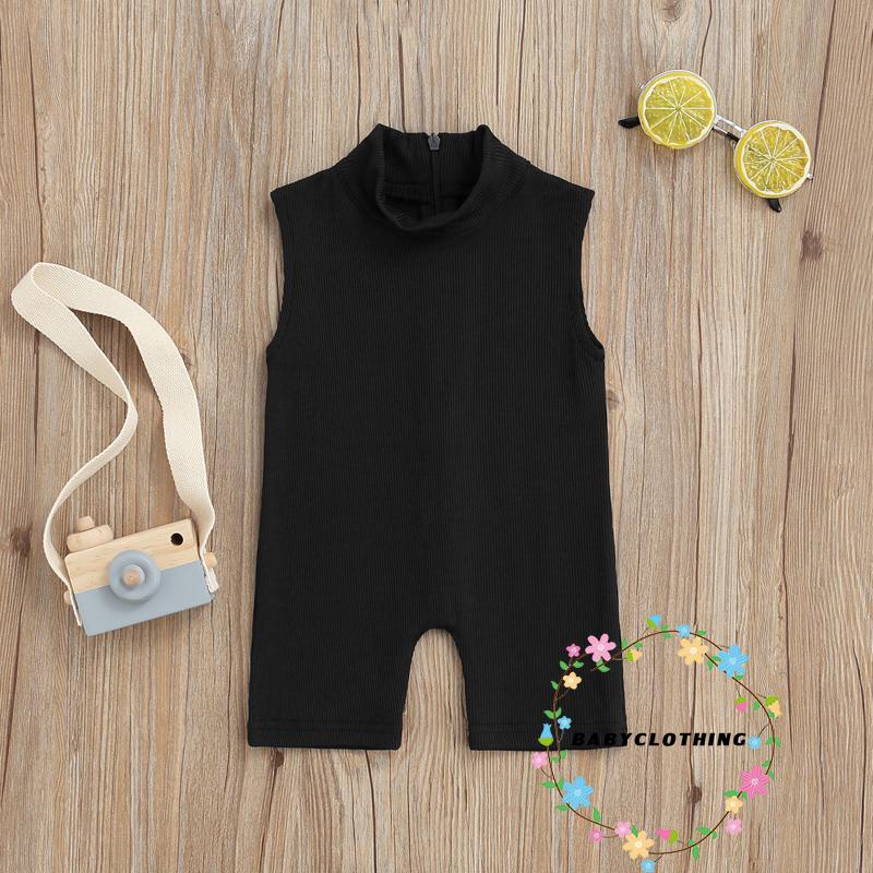 Áo liền quần cổ cao không tay màu trơn thời trang mùa hè năng động cho bé gái