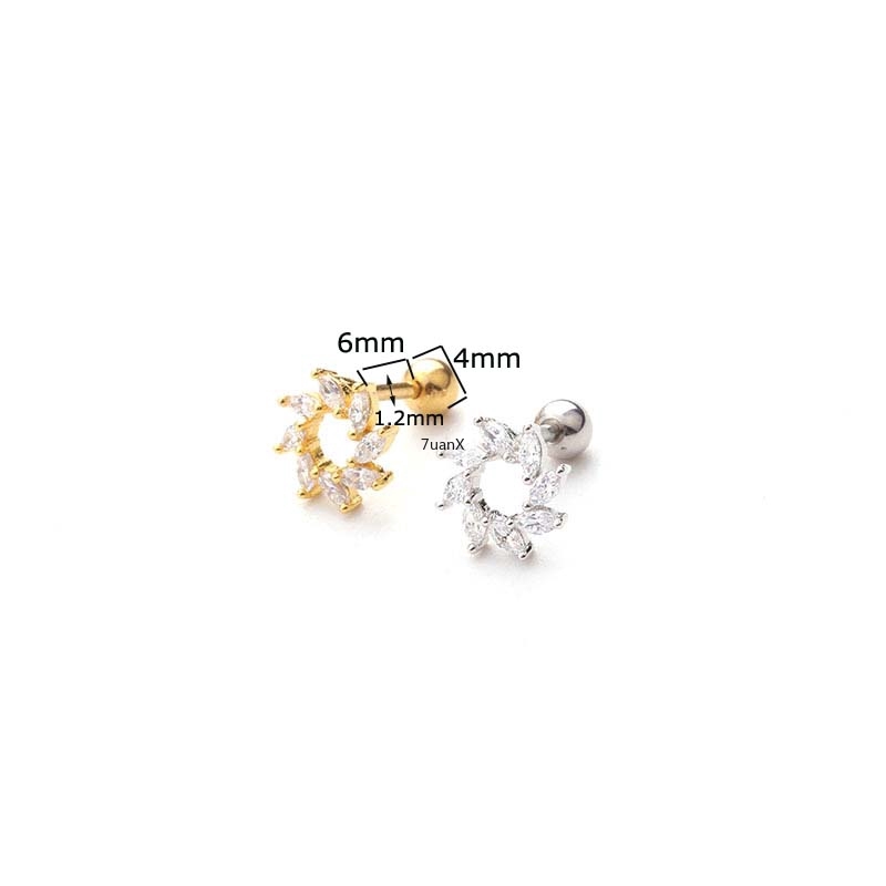 Khuyên tai bằng thép không gỉ đính đá zircon thời trang 16g