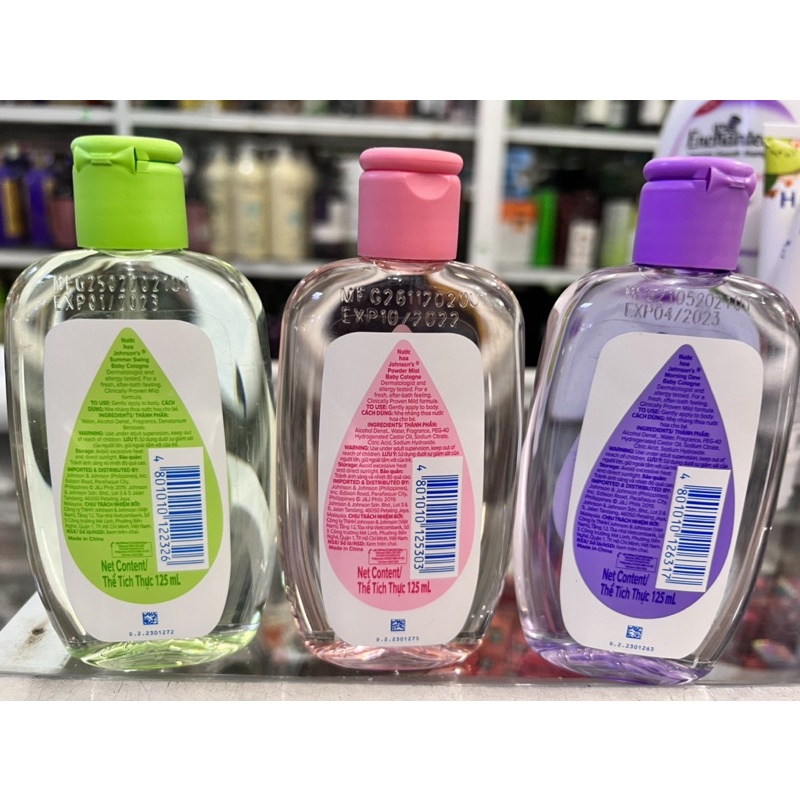 Dầu thơm ,nước hoa baby  gohnsons baby em bé chai lớn 125ml có 3 mùi xanh ,Hồng,tím, an toàn cho bé yêu