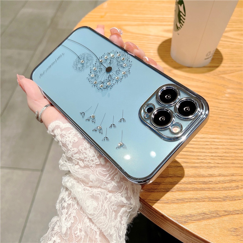 Ốp Điện Thoại Silicon Trong Suốt Họa Tiết Hoa Bồ Công Anh Đính Đá Chống Sốc Cho iPhone 13 12 11Promax XS Xr XSMAX