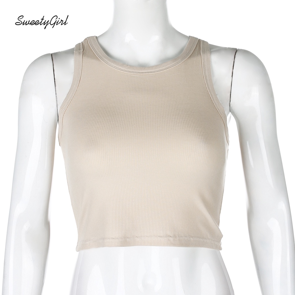 Áo Tank Top Cổ Tròn Màu Trơn Dáng Ôm Phong Cách Thể Thao Thời Trang Cho Nữ