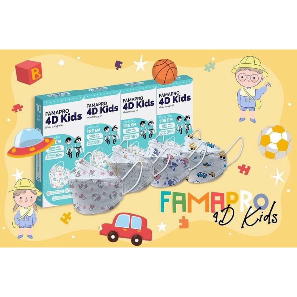 Khẩu trang 4D Famapro Kids Dành Cho Trẻ Em Hộp 10 Cái