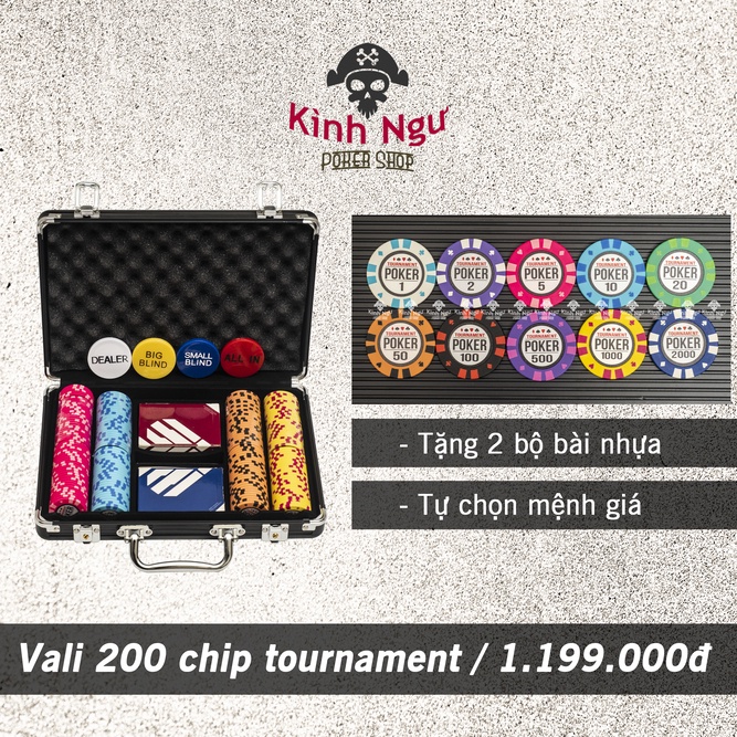Bộ 200 chip poker có số Tự chọn mệnh giá phỉnh POKER TOURNAMENT chất liệu đất nung lõi thép Pocker