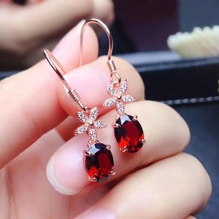 Khuyên tai bạc s925 đính đá hồng ngọc ruby hồng hạc tự nhiên thời trang cho nữ