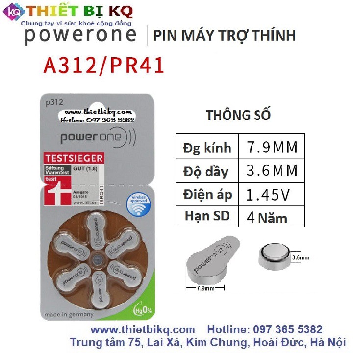 Pin máy trợ thính Power one P312 A13 zine Đức