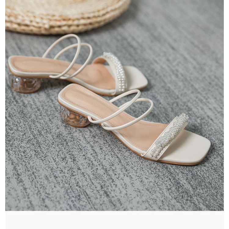 Dép quai ngang size 31 32 33 đính hạt đi được hai kiểu phong cách trẻ trung sang chảnh đế cao 3,5cm