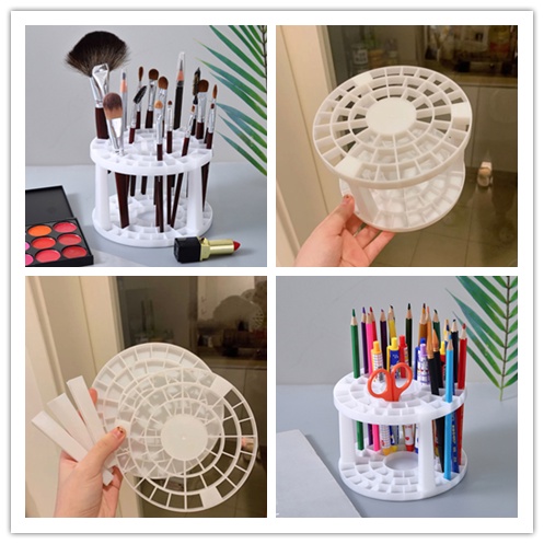 Giá Đỡ Bút Chì/Cọ Trang Điểm Hình Tròn Bằng Nhựa Màu Trắng
