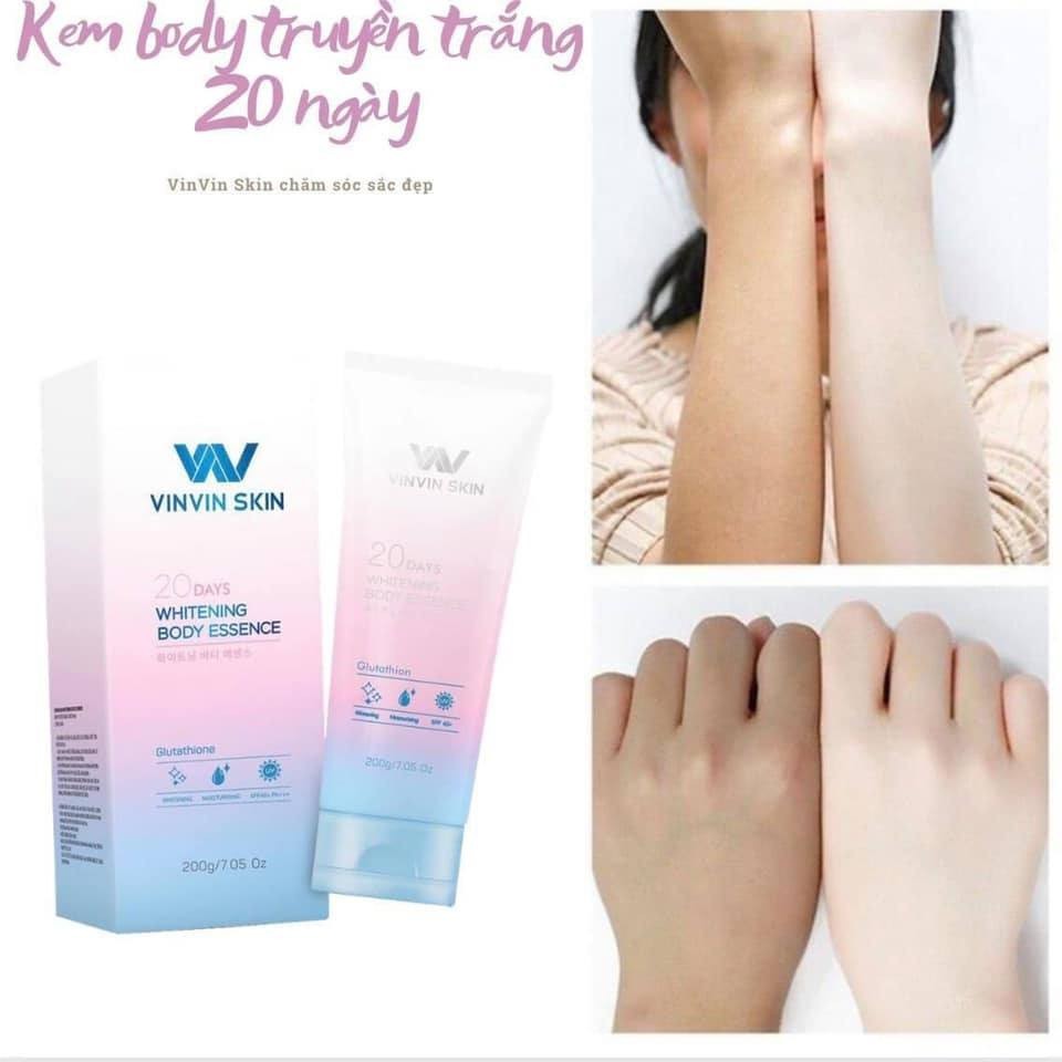 Bộ Đôi Trắng Da Toàn Thân [Sữa Tắm Và Kem Body] VinVin Skin - Trắng, Hồng Tự Nhiên - Hiệu Qủa Sau 20 Ngày