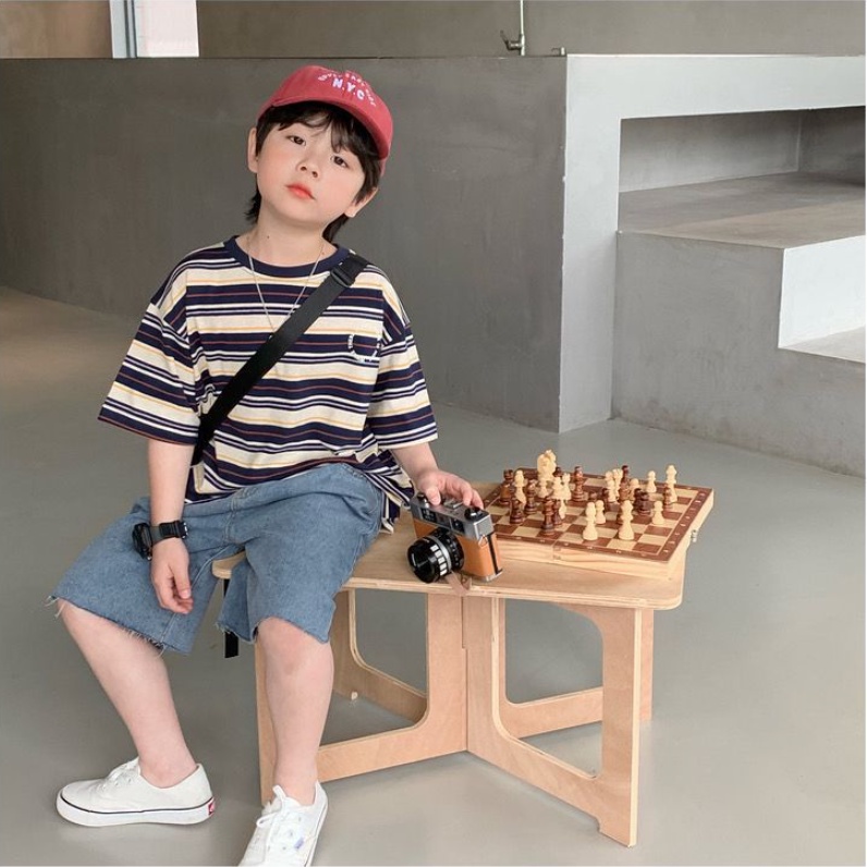 Áo thun cotton sọc đen phong cách Hàn Quốc cho bé A916