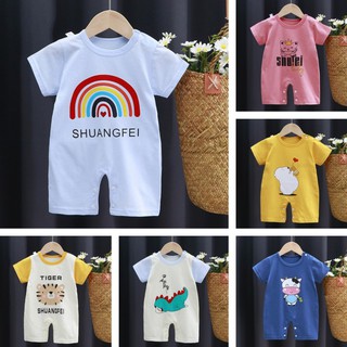 Bộ áo liền quần dài tay chất liệu cotton in hoạt hình dễ thương cho bé