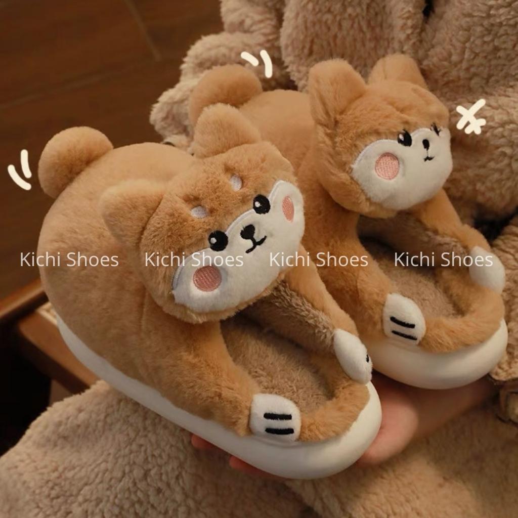 Dép cún bông ôm chân đi trong nhà dép siêu dày dặn đôi tặng người yêu dép bông mùa đông - Parti Kichi Shoes