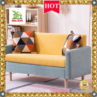 Ghế sofa Đơn - Ghế sofa phòng khách cao cấp KT : 150 x 72 x 57 cm Tặng kèm 2 gối ( Màu Đen Xanh Vàng )