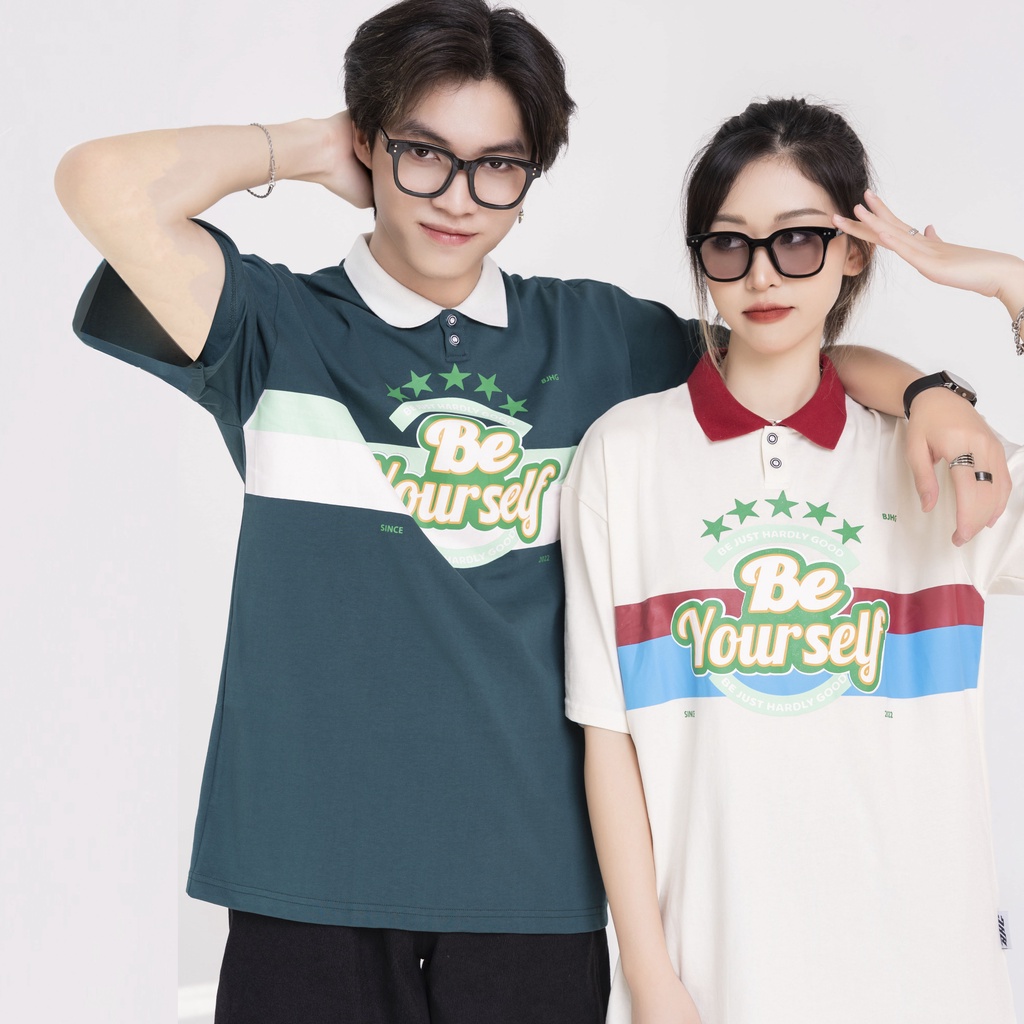 Áo thun polo BJHG BE YOUR SELF phông tay lỡ nam nữ unisex form rộng Local Brand áo Polo form rộng