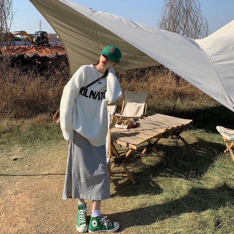 Áo Sweater dáng rộng dày phối chữ thời trang Hàn Quốc đơn giản