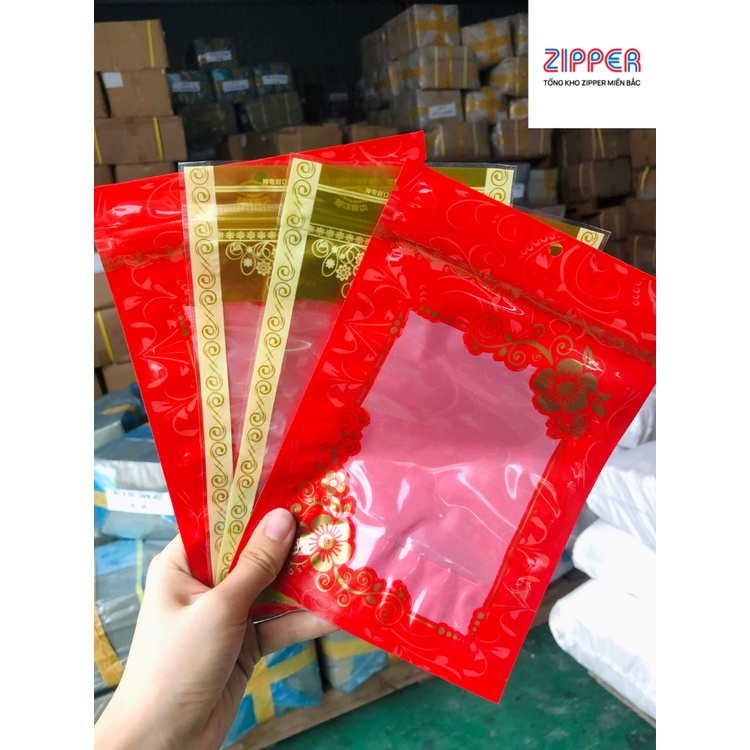 1KG Túi zip đáy đứng in bông hoa vàng/đỏ đựng đồ ăn vặt