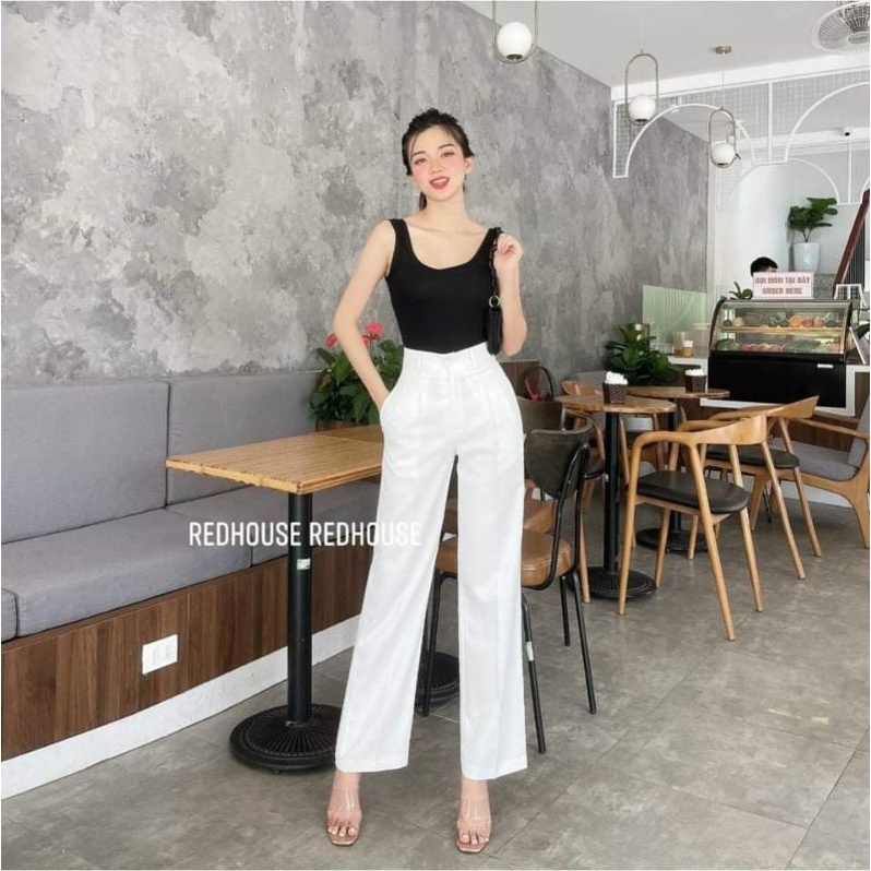 quần ống rộng [188]1 cúc dáng suông đứng vải tuyết mưa lưng cao cạp khóa không dãn 3 màu đen,nâu ,trắng[THUXINHSHOP]