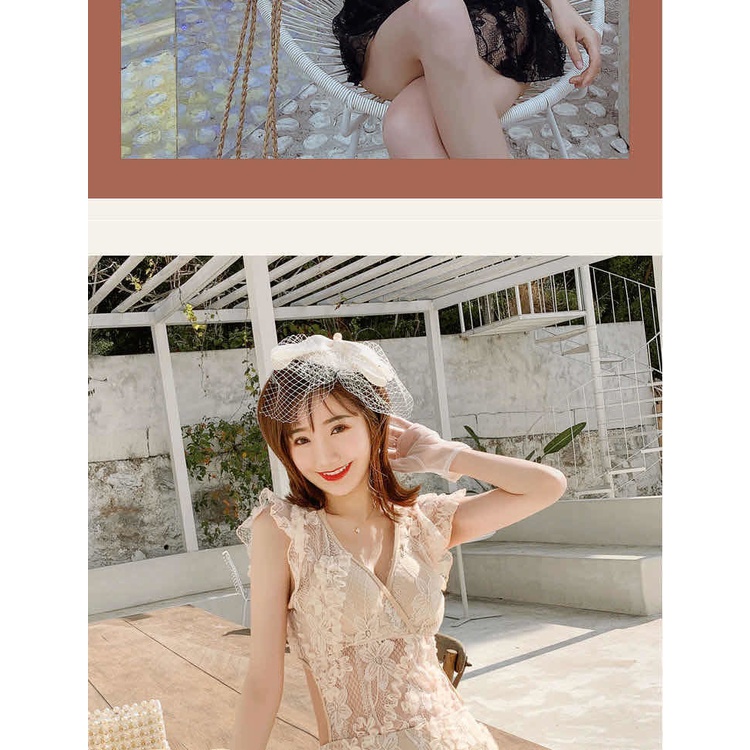 Bộ Đồ Bơi Một Mảnh Phối Ren Phong Cách Pháp Quyến Rũ Cho Nữ
