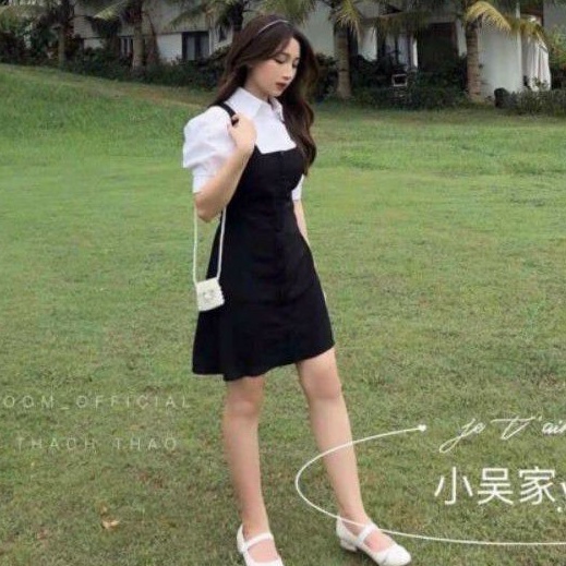 Sét Đầm yếm và áo sơ mi Cao cấp siêu dễ thương