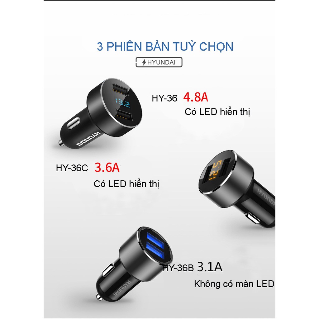 Bộ chia tẩu sạc ô tô, xe hơi 2 cổng sạc USB Hyundai HY-36 gc