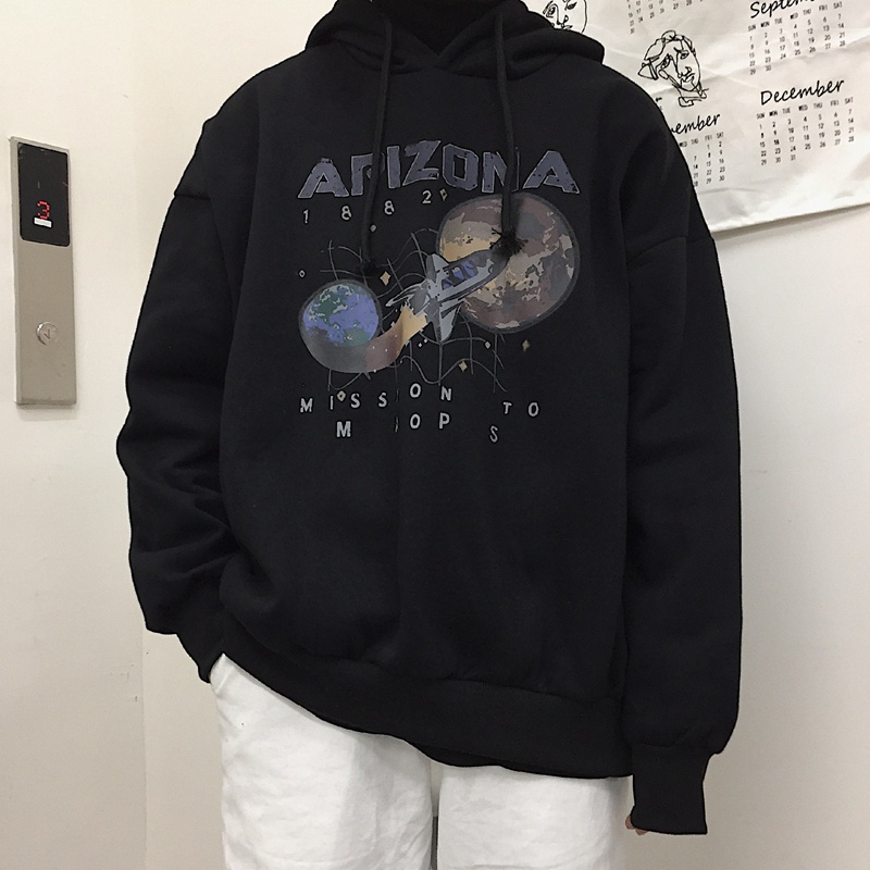 Áo hoodie nam oversize vũ trụ, Áo hoodie nam form rộng unisex có mũ màu đen thời trang hàn quốc hot trend 2021 | BigBuy360 - bigbuy360.vn