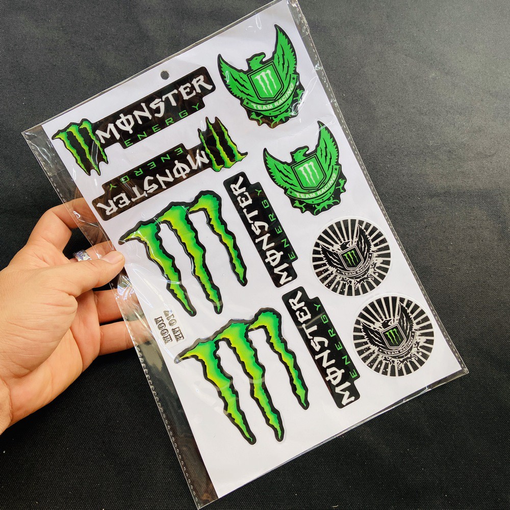 TẤM TEM DẬP NỔI NHIỀU LOGO MẪU LOGO MONSTER ENERGY TRANG TRÍ XE SIÊU CHẤT