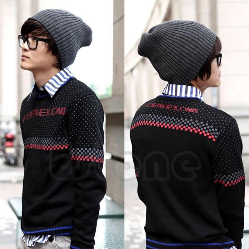Mũ Beanie Dệt Kim Oversize Có Thể Đảo Ngược Giữ Ấm Mùa Đông Cho Nam Nữ