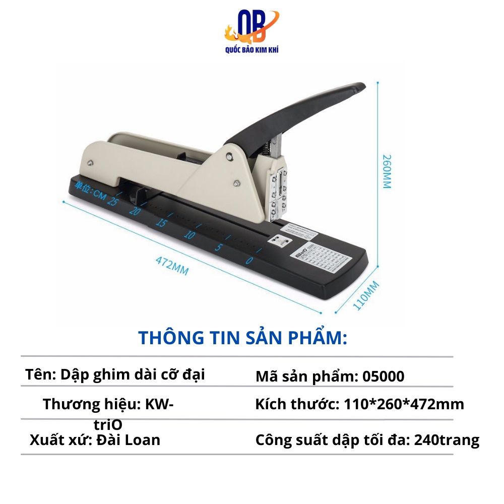 Bấm kim dài Kw-trio 05000 - Dập ghim đại  240 tờ cỡ lớn | Hàng chính hãng - 1 chiếc