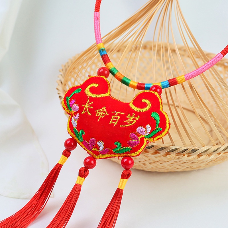 Vòng cổ đeo cổ cho bé cuộc sống lâu dài ruyi thêu quà tặng trăng tròn Dây chuyền cho bé &amp; trẻ em Phụ kiện Trang sức AKKU