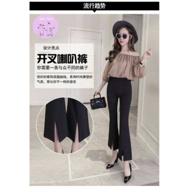 quần ống loe sẻ trước, cạp cao_889